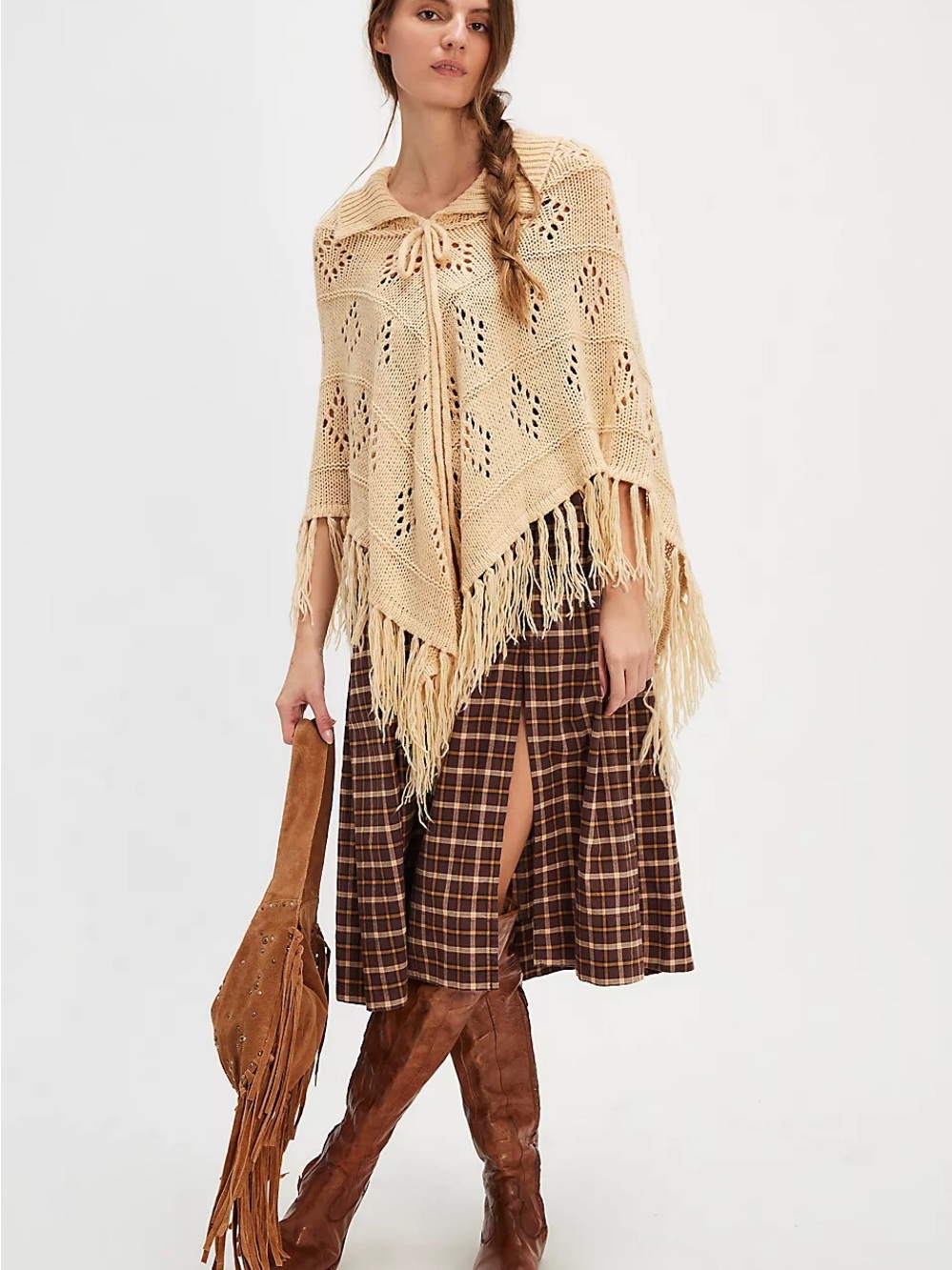 New understated leather Knit Fringe poncho for free people  osfm